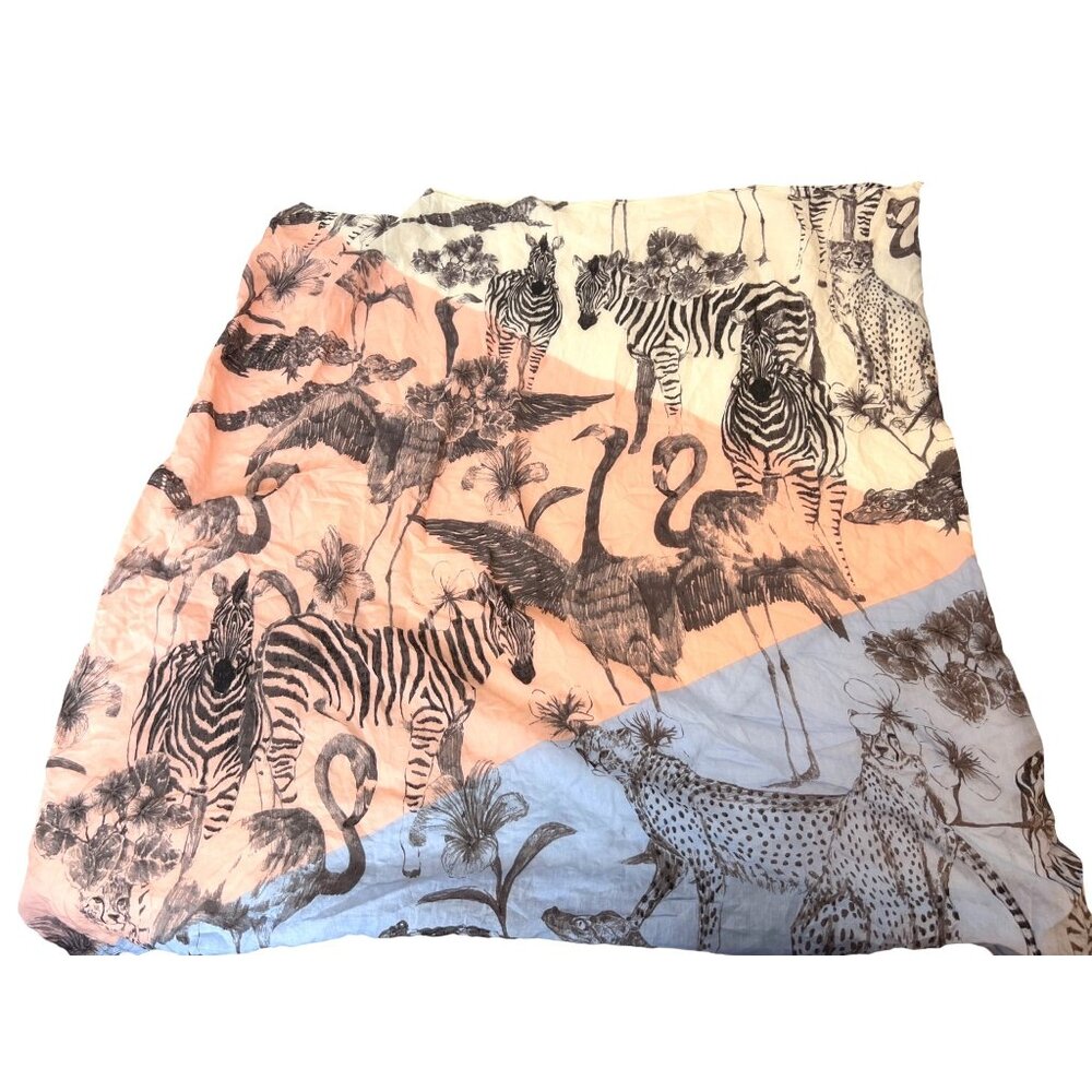 Madewell Safari Animals Large Scarf 38 X 38 Zebra Alligators Flamingoes Cats